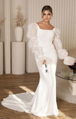 size 8 mermaid wedding dress Sarah Alouache Amara Wedding Dress Ivory Womens Size 8 Mermaid