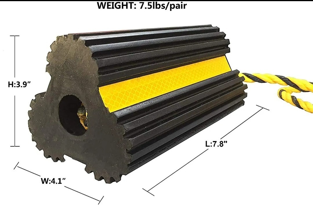 Rubber Wheel Chock Tire Wedge Blocks Rope Connect Truck Travel Trailer
