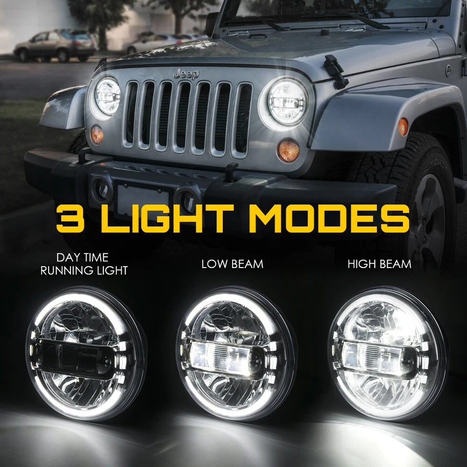 Xprite 7" LED Headlights w/ Halo DRL Chrome for 1997-2018 Jeep Wrangler TJ LJ JK - Image 3 of 4