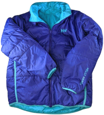 Helly Hansen Womens Small Teen Reversible Puffer Jacket Blue Purple Down Feather