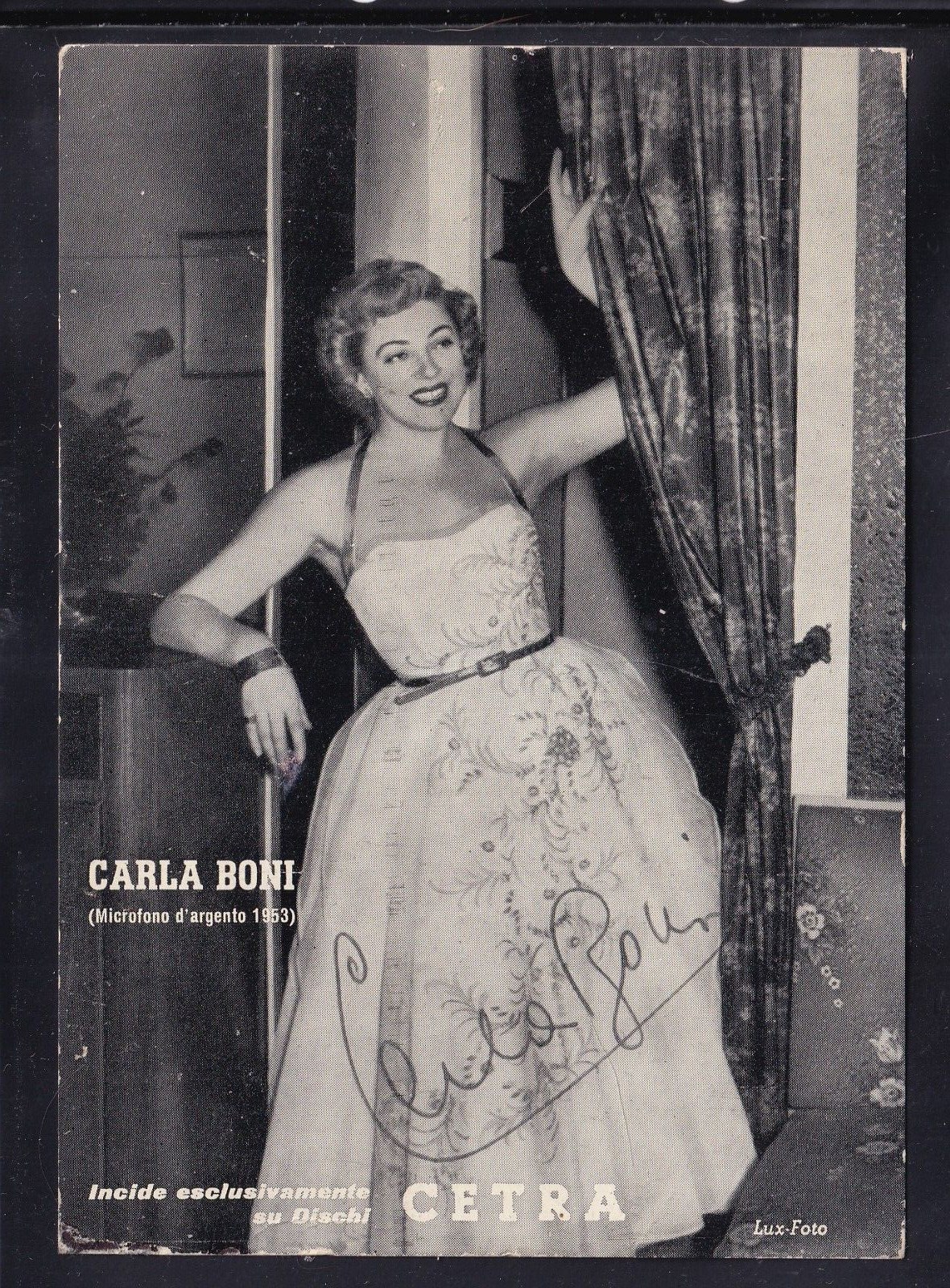Cartoncino Cantante Carla Boni con Autografo STAMPATO KCF51