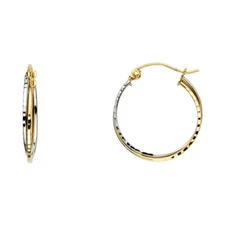 Ioka - 14K Two Tone Gold 3mm Thickness Hoop Hinged Earrings
