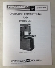 Powermatic Model 87   20” Band Saw Operating Instructions & Parts Manual