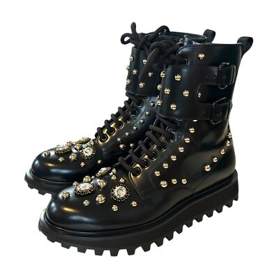 Dolce & Gabbana 9 Naxos combat boot studded jeweled lace up zip