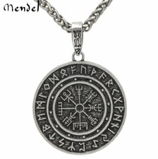 Mens Viking Pirate Compass Pendant Necklace Amulet vegvisir Odin Steel Chain