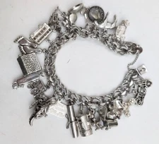 Vintage Sterling Silver ELCO  Charm Bracelet LOADED With  20 CHARMS!