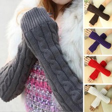 Knitted Wool Half Finger Long Gloves Female Cute Warm Fingerless Twist Gloves