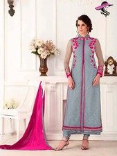 WOMEN INDIAN PAKISTANI HEAVY GEORGETT FRONT CUT SUIT PARTY FESTIVE WEAR EID 6428