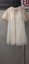 1960s Vintage Vanity Fair 2PC Set ROBE/NIGHTGOWN Hollywood Nylon Cream Pinup