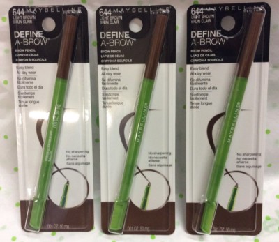 3 X Maybelline Define-A-Brow Eyebrow Pencil 644 Light Brown NEW PACKAGE SEALED.