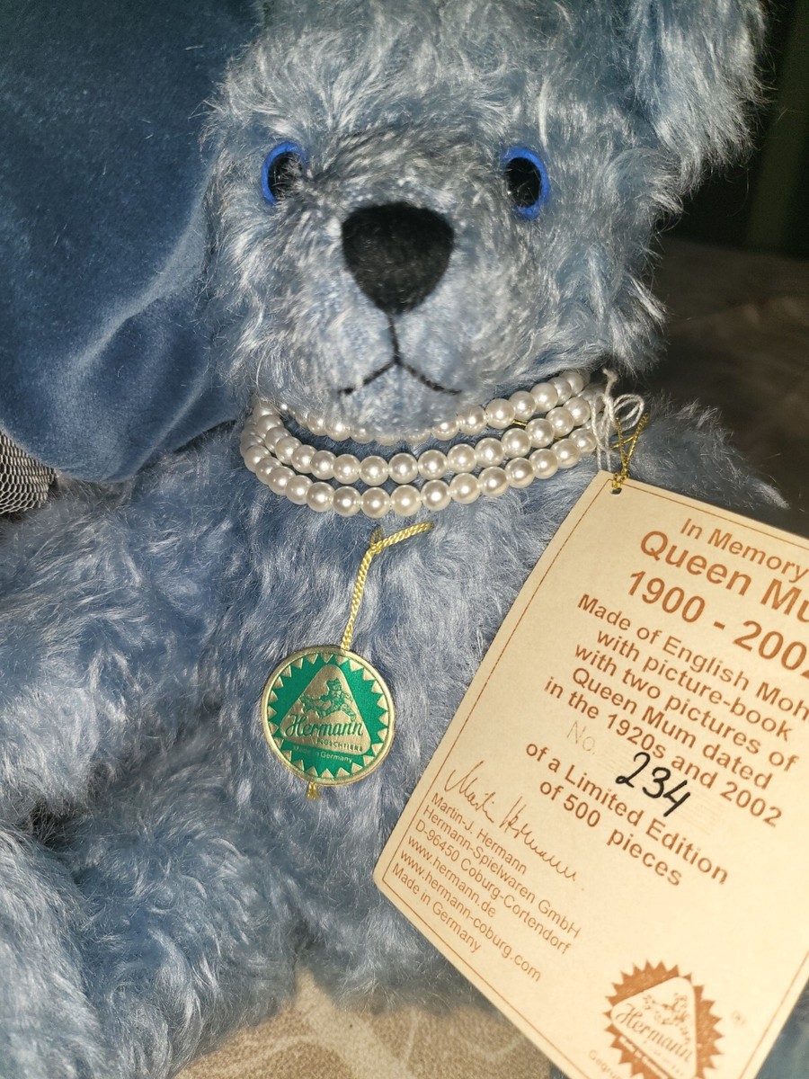 Martin Hermann QUEEN MUM Blue Mohair Teddy Bear in Memory 234/500