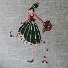 Erdbeermädchen mit Korb Stickbild Handarbeit LKE