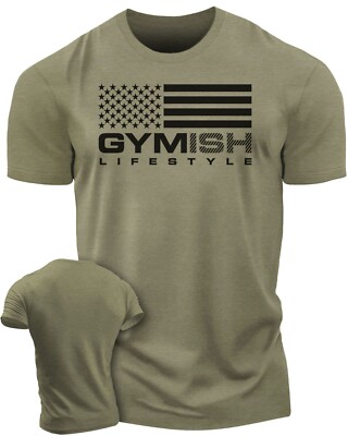 074. Gymish Flag Funny  Workout Gym T-Shirt for Men