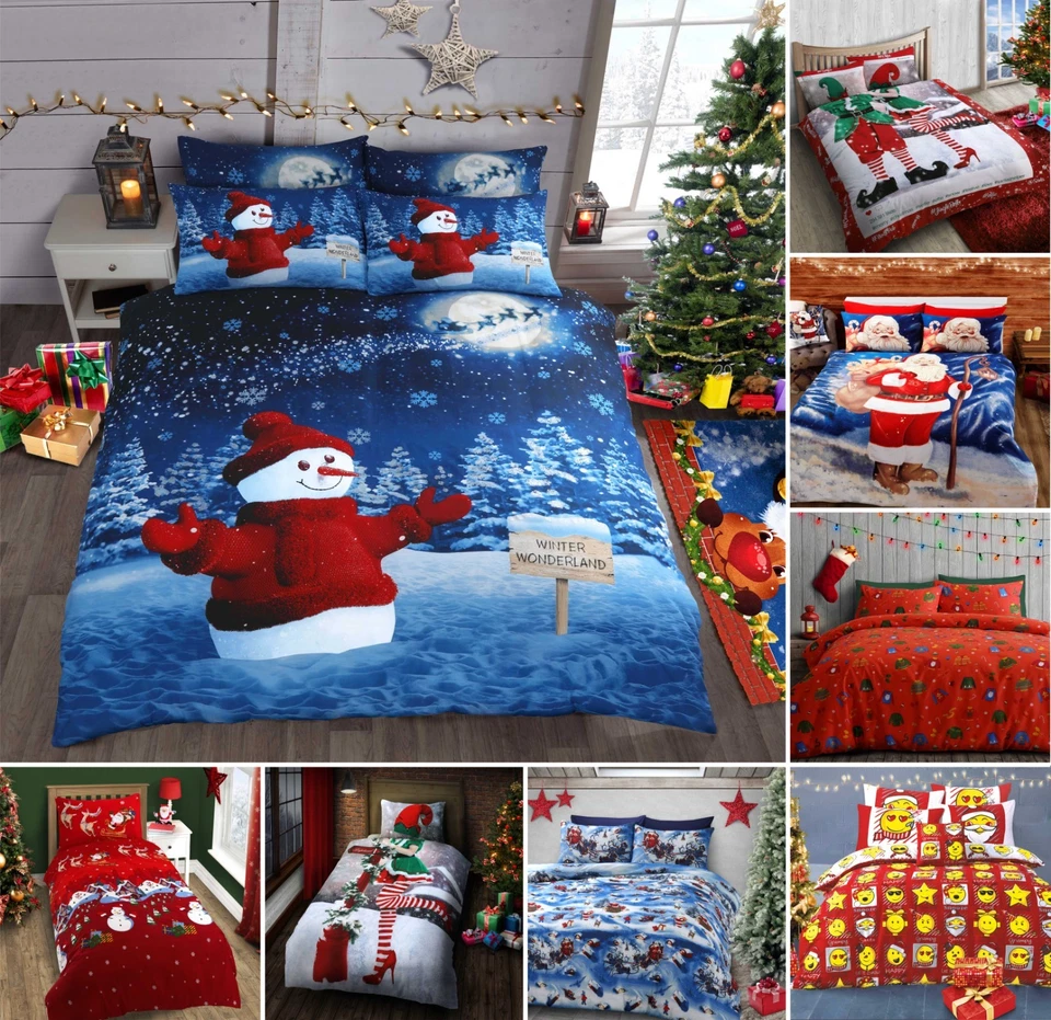 VELOSSO Set lenzuola natalizie copripiumino festivo policotone Babbo Natale pupazzo di neve