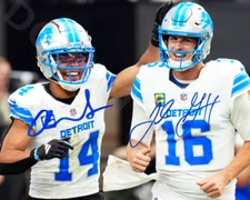 Jared Goff Amon-Ra St Brown Auto 8x10 Signed Detroit Lions Reprint Photo White