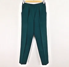 Vintage M&S Dark Green Trousers Size 10 High-Waist Classic Straight Leg 1990's 