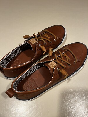 SPERRY Women Crest Vibe 85th Anniversary Leather Sneaker, Brown