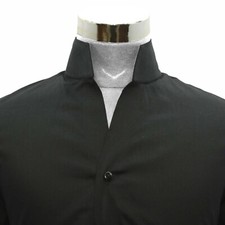 High Collar Shirt Solid Jet Black Buttonless Collar 100 Cotton Men's Open Neck
