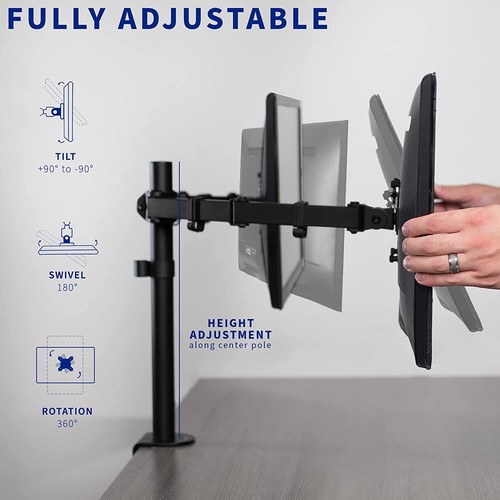 Dual Monitor Desk Mount Adjustable Stand, Fits Screens up to 30" - Afbeelding 5 van 7