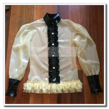 Latex Blouse Ruffles Sexy Transparent Front Snap Buttons Sexy Customize .4mm G37