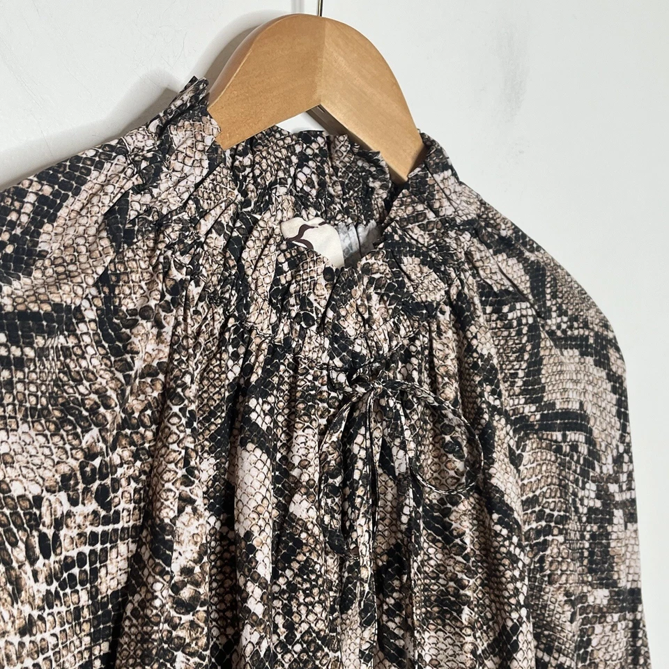 Figue Lilah Python Snakeskin Print Long Sleeve Blouse Brown WomenS Size M Animal - Image 3 of 4