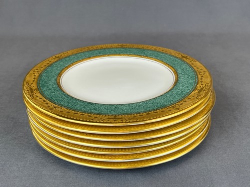 7 Royal Worcester Gold Encrusted Green Band 6" Bread Plates C2273 c. 1924: MINT - Picture 7 of 9