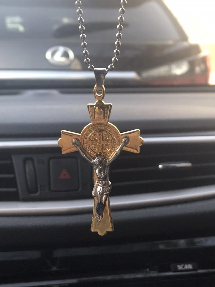 Colgante colgante colgante decoración espejo retrovisor coche cruz crucifijo Jesús (oro) Foto 2 de 4