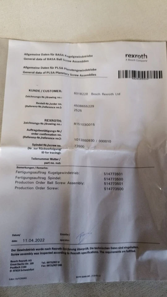 NEW REXROTH R15103G015  BALL SCREW SPINDLE - Image 3 of 4