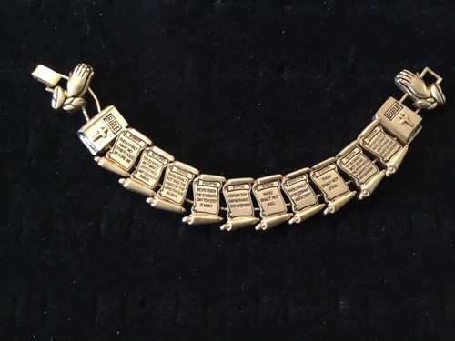 Gold Toned Ten Commandments Christian Slider Bracelet 7.5"