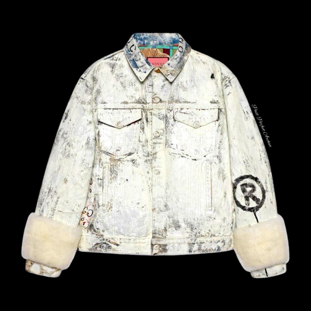 Gucci x GucciGhost Hand-Painted Graffiti Denim Mink Jacket Runway