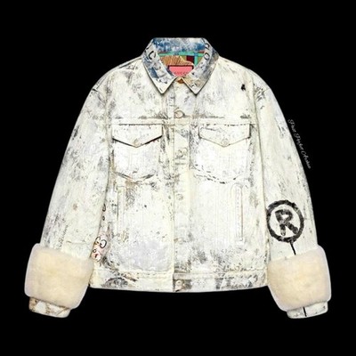 Gucci x GucciGhost Hand-Painted Graffiti Denim Mink Jacket Runway