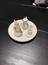 Miniature Porcelain Tea Set gold trim rose pattern by Rice Products