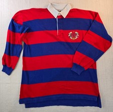 80s Benetton Rugby Club 1965 Striped Shirt, Made in Italy Size 48 Rubber buttons