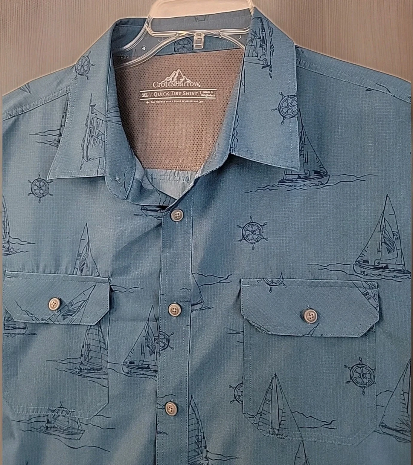 Croft & Barrow Quick Dry Shirt Mens XL 26x31 Tall Fishing Blue Sailboats Wicking