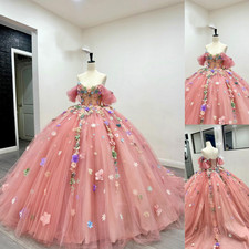 Coloful Quinceanera Dresses 3D Flowers Off Shoulder Sweet 16 Princess Ball Gowns