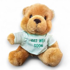 Russ Berrie Get Well Soon Teddy Bear Plush Stuffed Animal Green Shirt Mini 5"