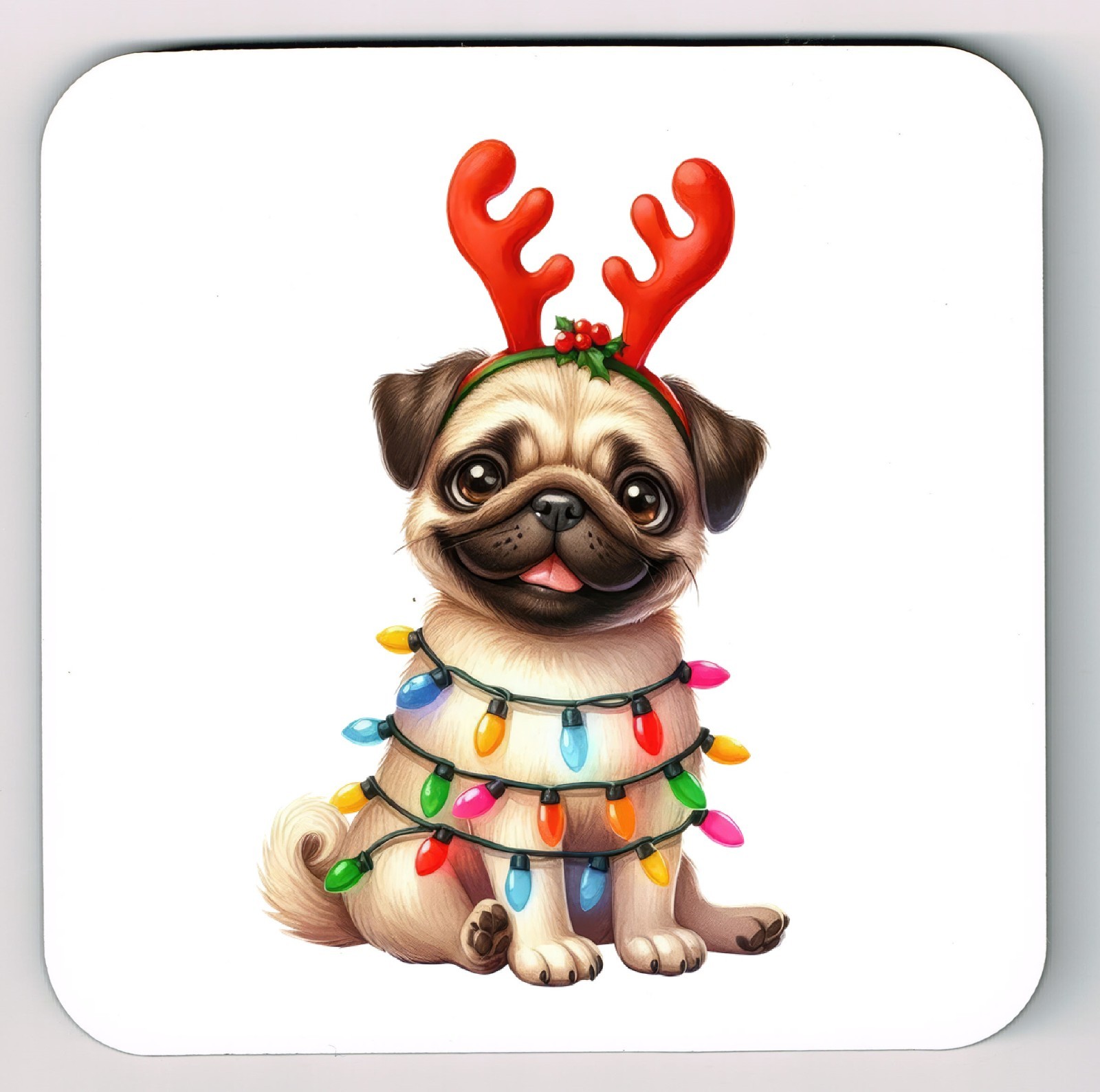Pug Coaster, Pug Christmas Themed Dog Lovers Coaster