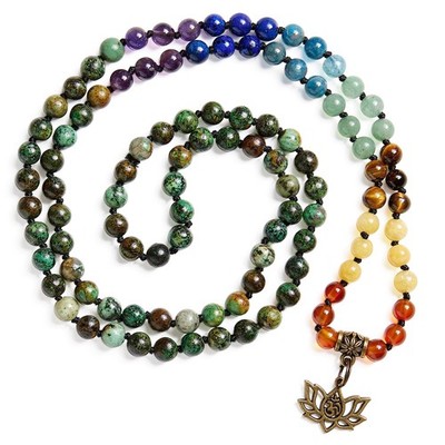 108 Mala Perlen Halskette 7 Chakra Halbedelstein Heilung Edelstein Gebet Japa Mal
