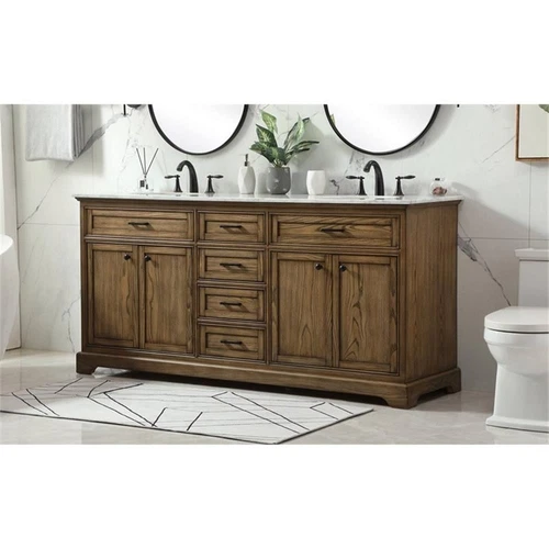 Elegant Decor Americana 72" Aluminum Alloy Double Bathroom Vanity in Driftwood - Picture 2 of 8