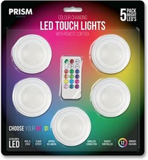 5Pack LED Colour Changing Touch Lights Remote-Controlled Wireless Puck Lights