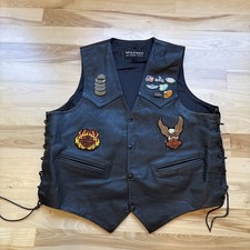 Vintage Wilsons Leather Biker Vest Harley Davidson Patches Pins Lace Up Sides G