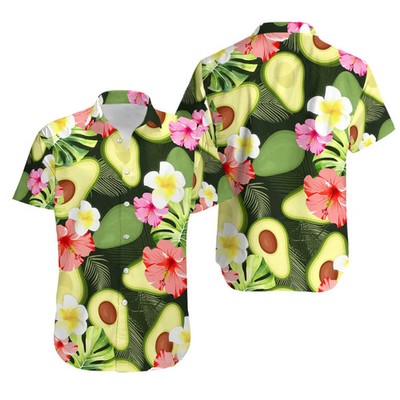 Avocado Tropical Floral Hawaiian Shirt Summer Beach Aloha Casual