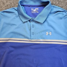 Under Armour HeatGear Polo Shirt Men  s XL Blue Gradient Stripe Loose Fit Golf