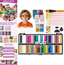 Face Painting Kit 12 Split Cakes 4 Glitter Palette Brushes Stencils Sponges