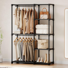 Portable Wardrobe Closet with Hanging Rods, 44 Inch Portable Clothing Rack with