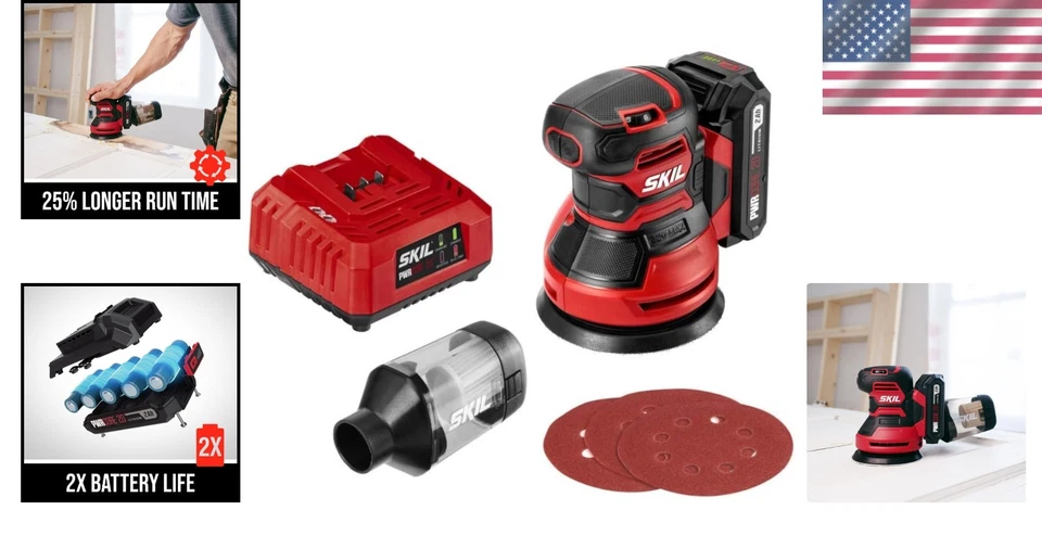 Random Orbital Sander Battery Powered 5in Variable Speed Dust Kit for Wood - Image 2 of 4