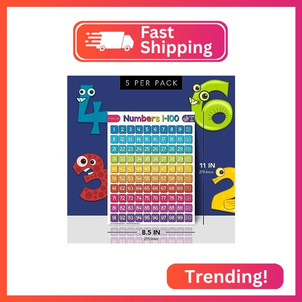 FoldCard Numbers 1-100 Chart Educational Poster 8.5x11 5pk | eBay