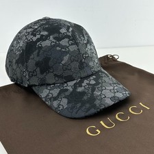 Gucci GG Monogram Logo Canvas Baseball Cap Hat Marbled Camouflage Gray Size M
