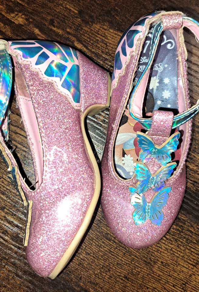 Disney Princess Girls Shoes Toddler 7  Glittery Ball Shoes Butterflies Prissy  - Image 2 of 4