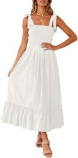 Women Summer Boho Spaghetti Strap Square Neck soild color beach long maxi dress